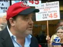 KGO TV-7 ABC SF - Prop 45 Supporters Protest Blue Shield's $2.5 Million 49ers Skybox