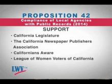 League of Women Voters of California: Proposition 42 Compliance of Local Agencies with Public Records -- CalChannel