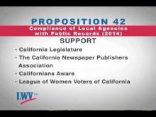 League of Women Voters of California: Proposition 42 Compliance of Local Agencies with Public Records -- CalChannel